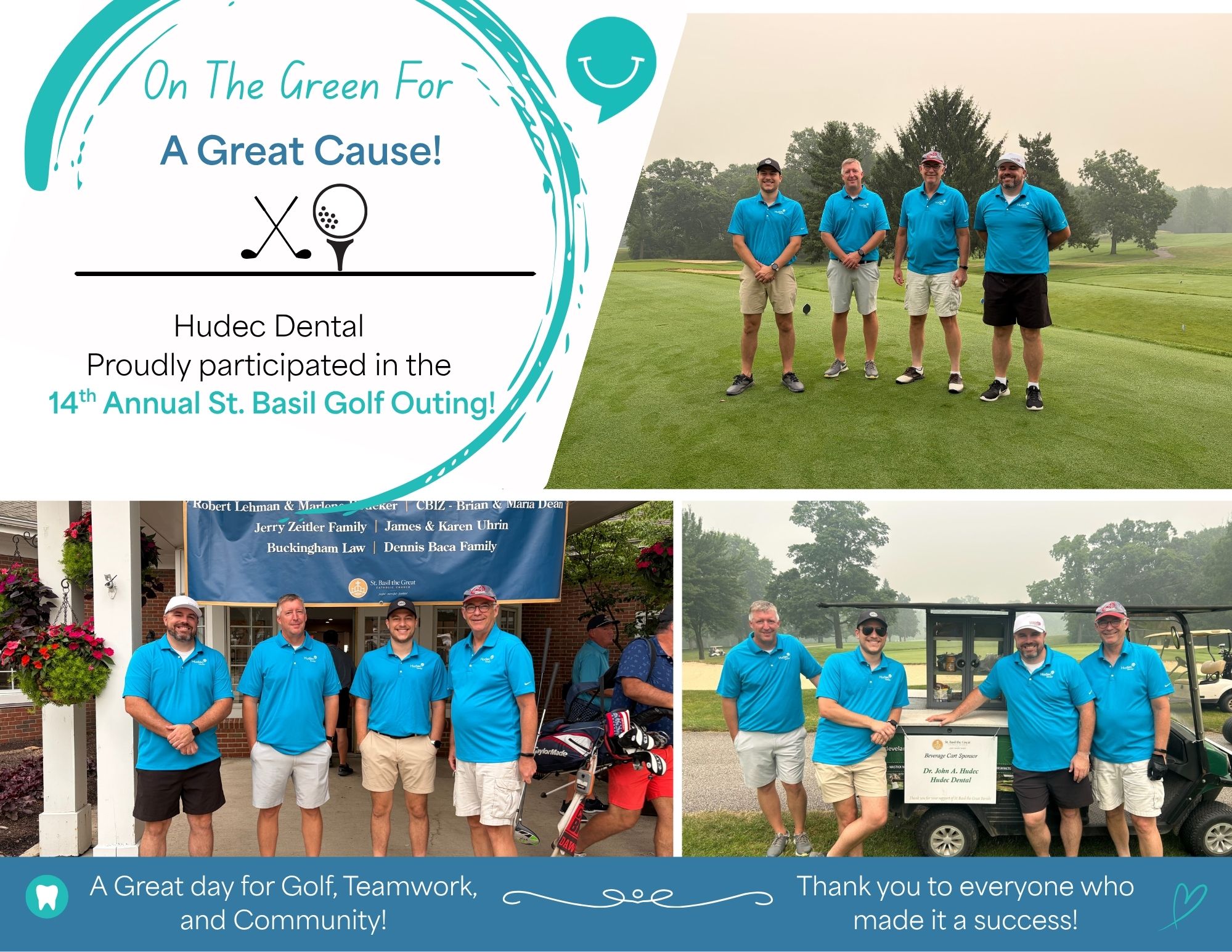 A collage of the Hudec Dental team at the 14th Annual St. Basil Golf Outing
