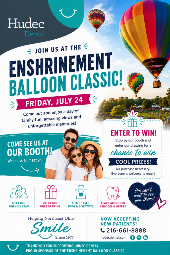 Enshrinement Balloon Classic flyer promoting Hudec Dental's booth at the event, which took place on July 24, 2026