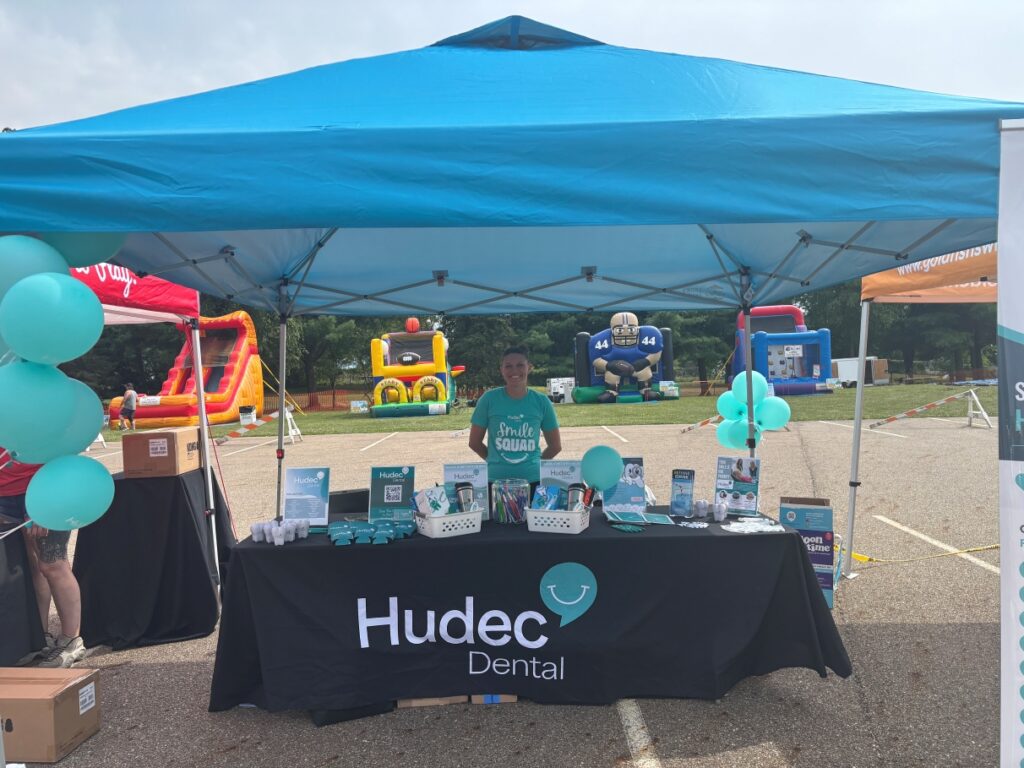 Close up of the Hudec Dental table/tent at the 2026 Enshrinement Balloon Classic event