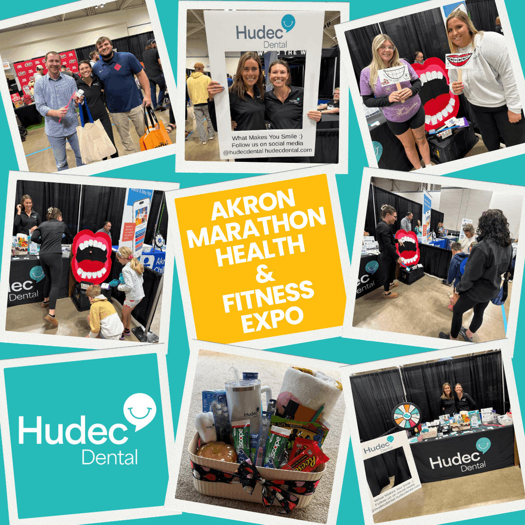 Collage of images from Hudec Dental's time at the Akron Marathon Health and Fitness Expo event